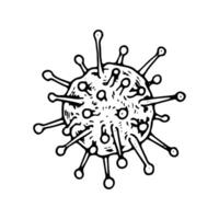 illustration of a Virus Cell in black and white with background. Hand drawn isolated objects in line art technique. On a medical theme. Viral structure, symbolizing infection, immunity vector