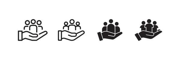 Community Support Icon Set Helping Hand with People in Outline and Solid Styles vector