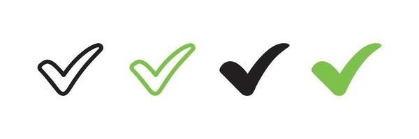Check Mark Set in Black and Green Outline and Solid Styles vector