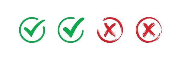 Green Checkmark and Red Cross Icon Set for Success and Error Indicators vector