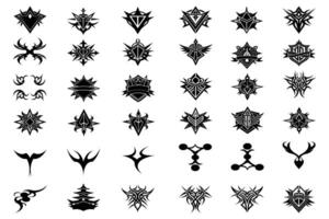 42 Unique Geometric Tribal Tattoo Designs, Abstract Symbols and Shapes, Set of Modern Ethnic Illustrations, Collection of Graphic Elements for Design, Monochrome Art. vector