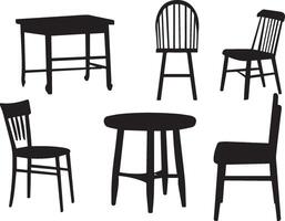 Furniture's set black and white chair and tables vector