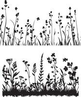 silhouettes of grass and flowers vector