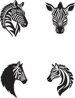 Set of Zebra head icon black and white vector