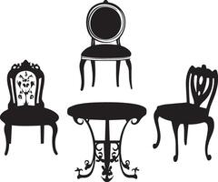 set of chairs and table icons vector
