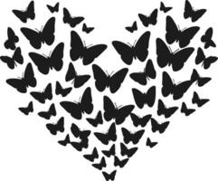 a heart shaped black and white illustration of butterflies vector