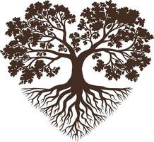 a heart shaped tree with roots and leaves vector