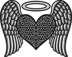 angel wings with heart in black and white vector