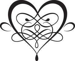 a black and white heart with swirls vector