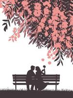 Couple enjoying a moment on a bench in a picturesque romantic setting vector