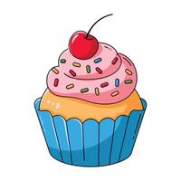 Cartoon cupcake icon illustration. Cute cupcake design with frosting and sprinkles, perfect for dessert, bakery, or sweet themed graphics vector
