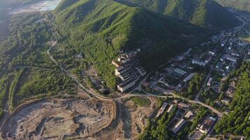 A drone view of the abandoned building of the mining and processing plant video