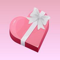 Valentine's Day box in the shape of a heart with a white bow. Gift box in cartoon style vector