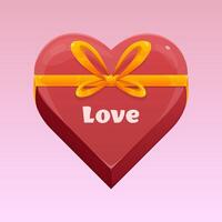 Valentine's Day box in the shape of a heart with an orange yellow bow vector