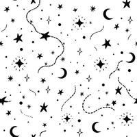 Celestial Stars and Moon Pattern Hand Drawn Night Sky, Cosmic Seamless Background, Space Design vector