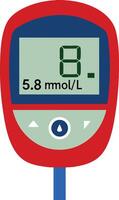 Digital blood glucose meter displaying 5.8 mmol L reading vector