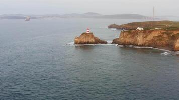 Bird's eye view of the Basargin lighthouse on the seaside video