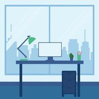 Modern office workspace with city view vector