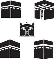 Ramadan and Eid, Kaaba black and white icon set vector