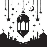 ramadan kareem greeting card with lantern and stars vector