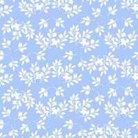 Easter seamless pattern of white small flowers and leaves on a blue background vector
