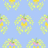 Easter seamless pattern of floral diamonds and bows on a blue background vector