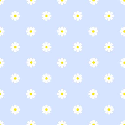 Seamless pattern of small daisies on a pastel blue background