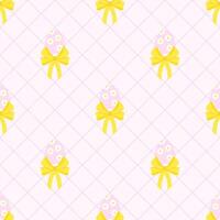 Seamless pattern of pastel Easter eggs with bows and diagonal lines on a pink background vector
