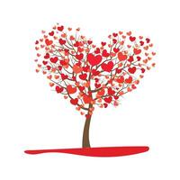 Heart Tree with Vibrant Red and Orange Leaves. vector