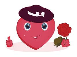 Happy Valentines Day symbol. Red cute heart with hands and smile. vector