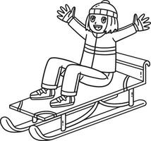 Sledding Girl with Hands in the Air Isolated vector