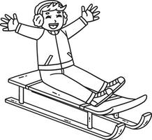 Sledding Boy with Hands in the Air Isolated vector