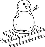 Sledding Snowman Isolated Coloring Page for Kids vector