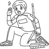 Curling Male Skip Shouting Isolated Coloring Page vector