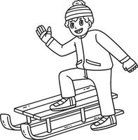 Sledding Boy Preparing to Ride Isolated Coloring vector