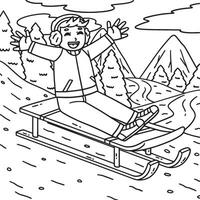 Sledding Boy with Hands in the Air Coloring Page vector