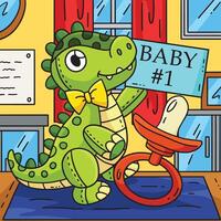 Baby Shower Dinosaur Plushie and Pacifier Colored vector