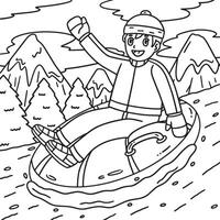 Sledding Boy Riding an Inflatable Sled Coloring vector