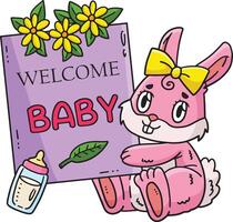Baby Shower Bunny with a Plaque Cartoon Clipart vector