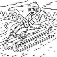 Sledding Boy Coloring Page for Kids vector