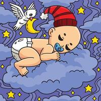 Baby Shower Baby Sleeping Clouds Colored Cartoon vector