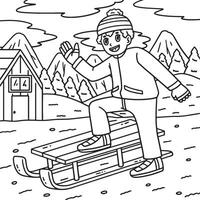 Sledding Boy Preparing to Ride Coloring Page vector