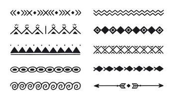 Hand drawn folk motif, ethnic pattern set. Peru, mexican, aztec drawn border pattern. Boho, indian decoration, arrow element vector