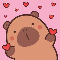 Cute illustration of capybara animals perfect for Valentine's Day cards invitations. Capybara with hearts in hands vector