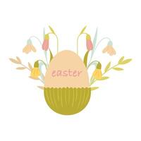 Easter egg on a stand, easter egg with snowdrop flowers vector