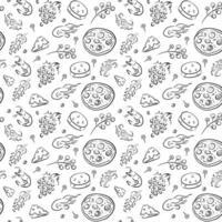 Pizza Seamless Pattern, Grapes, Shrimp, Cheese, Tomatoes pizza pattern vector