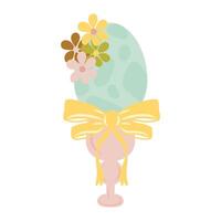 Easter egg on a stand, spotted easter egg with flowers and bow tie vector