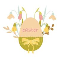 Easter egg with snowdrops flowers and a bow tie vector