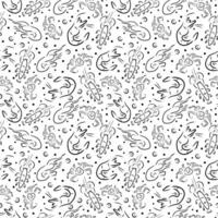 Ocean Life Seamless Pattern, shrimp, crab, prawn, lobster doodle pattern vector