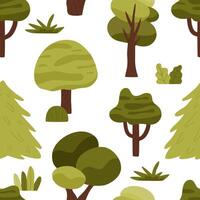 Green forest seamless pattern. Flat print on white background. vector